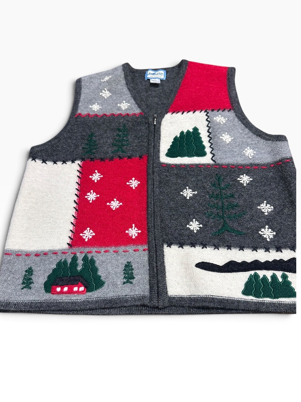 Vintage Pendleton Originals Wool Christmas Vest XL Holiday Cabin Trees Zip